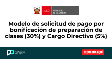 Modelo de solicitud de pago por bonificación de preparación de clases (30%) y Cargo Directivo (5%)