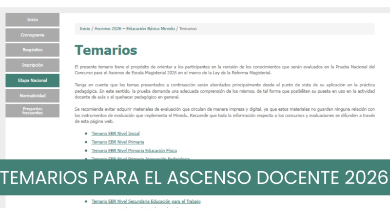 Publican los Temarios para el Ascenso Docente 2026