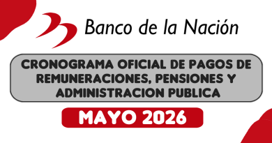 CRONOGRAMA DE PAGOS Banco de la Nación (MAYO 2026) Pago de Remuneraciones – Pensiones – Administración Pública