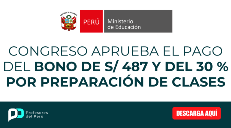 Congreso aprueba el pago del bono de S/ 487 y del 30 % por preparación de clases