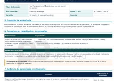 Sesión de Aprendizaje: Sismos y Terremotos para Primaria y Secundaria
