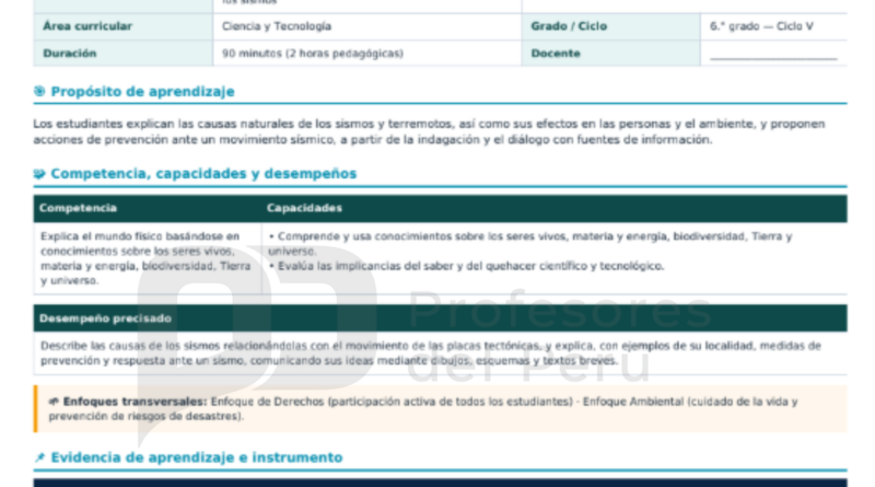 Sesión de Aprendizaje: Sismos y Terremotos para Primaria y Secundaria